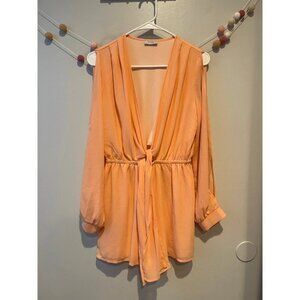 Tobi Women’s LS Blousy Peach Chiffon Shorts JumpSuit/ Romper